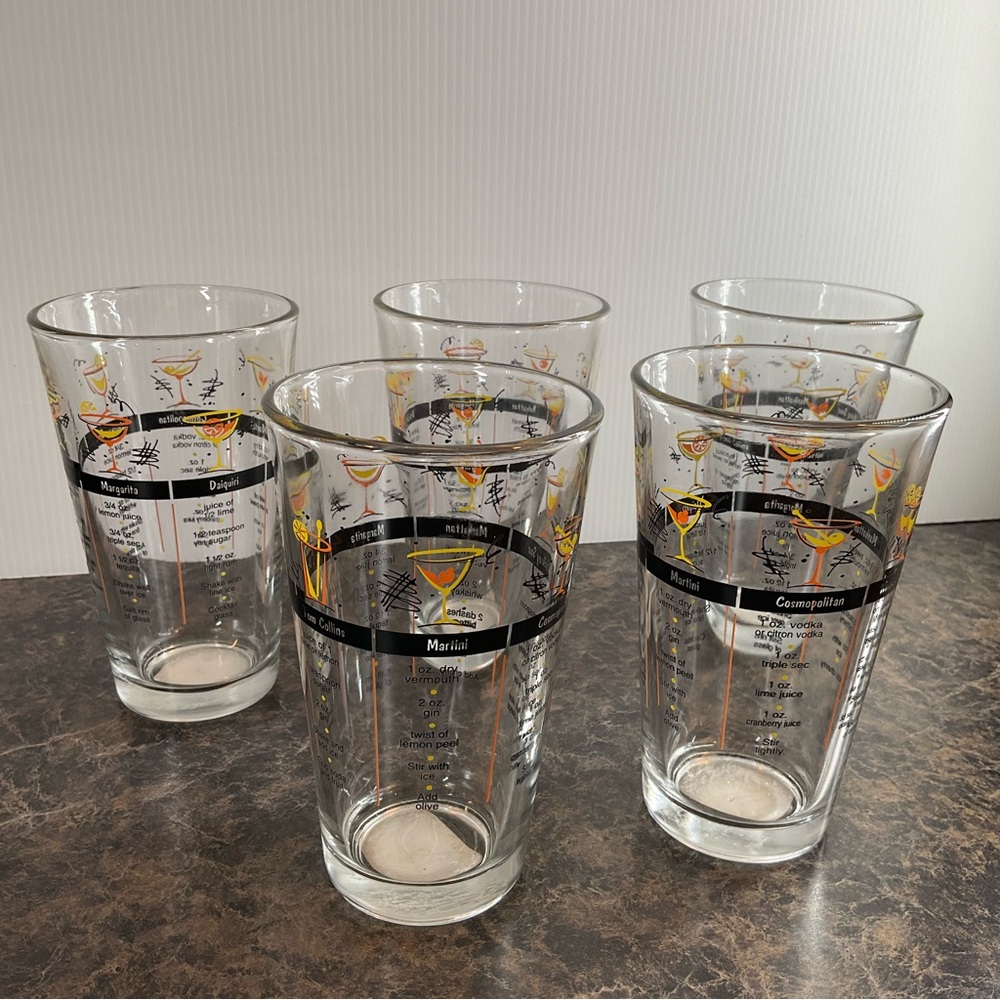 vtg LIBBEY Bar Recipe Glasses (5) Pictures Manhattan, Tom Collins US 🇺🇸 Made - Picture 7 of 8